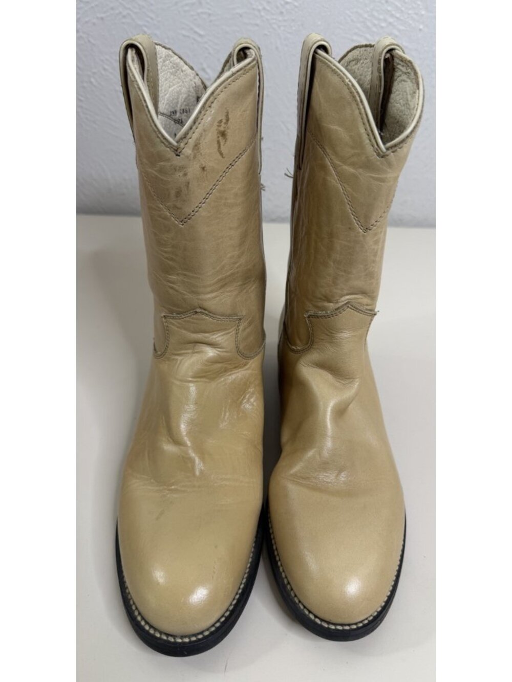 VTG Justin 3D Youth Tan Leather Roper Boots Western GUC
